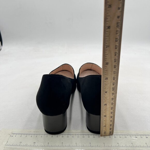 FOWT Black Suede Slip On Side V Cut Loafers Almond Toe Chunky Heel Pumps - Picture 5 of 8